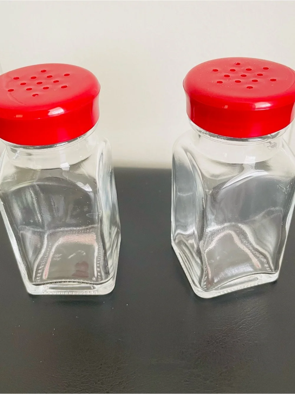 Classic Glass Salt & Pepper Shaker Set with Red Lids